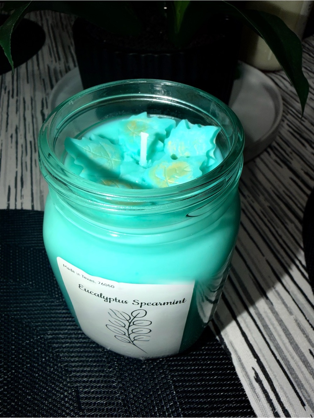 Eucalyptus Spearmint Scented Jar Candle - Turquoise